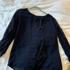 J. Crew dark navy blue Swiss dot shirt